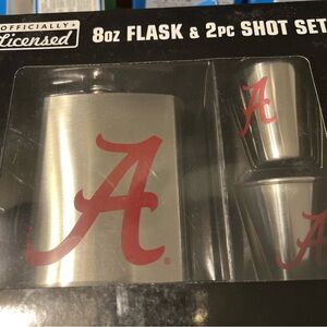 LOGO 7 Silver Flask and Shot Set with Red Accents